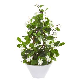 Stephanotis Artificial Climbing Plant in White Planter
