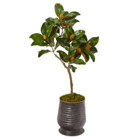 Magnolia Leaf Artificial Tree in Ribbed Metal Planter