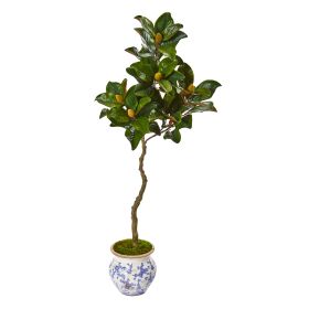 Magnolia Artificial Tree in Vintage Floral Planter