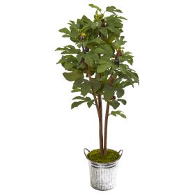 Fig Artificial Tree in Vintage Metal Planter