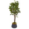 Fig Artificial Tree in Planter with Brass Trimming