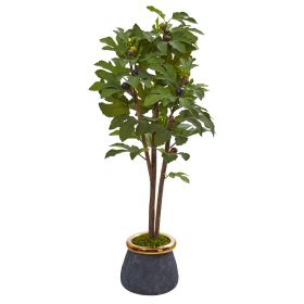 Fig Artificial Tree in Planter with Brass Trimming