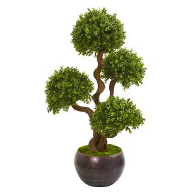 Four Ball Boxwood Artificial Topiary Tree in Planter