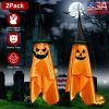 2 Pack Hanging Ghosts with Wizard Hat Snicker Scary Face Halloween Party Hanging Decorations Pumpkin Wizard Hat for Eave Tree Porch