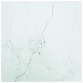 Table Top White 27.6"x27.6" 0.2" Tempered Glass with Marble Design - White