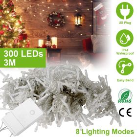 3M 300 LEDs String Curtain Light IP44 String Fairy Lights Party Xmas Decor Lamps - 1 Pack