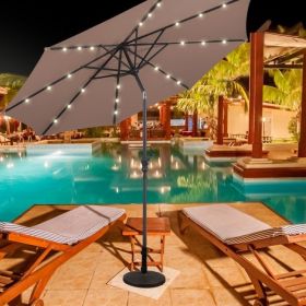 10 Feet Patio Solar Umbrella with Crank and LED Lights - tan