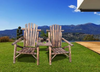 Solid wood antique porch loveseat with tray-table - Wood