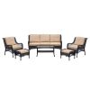 5-Person Rattan Patio Conversation Sets for Garden Backyard, Navy Blue - Khaki