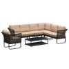 6 Piece Sectional Rattan Wicker 6 Person Sofa Set Patio Conversation Set, Navy Blue - Khaki