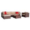 7 Pieces Wood Grain Patio PE Wicker Rattan Corner Sofa Set - as picture