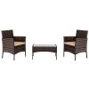2pcs Arm Chairs 1pc Love Seat & Tempered Glass Coffee Table Rattan Sofa Set Brown Gradient - as picture