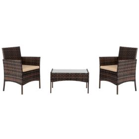 2pcs Arm Chairs 1pc Love Seat & Tempered Glass Coffee Table Rattan Sofa Set Brown Gradient - as picture