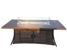 Elegant PE Wicker and Aluminium Patio Dining Fire Pit Table - Rectangular