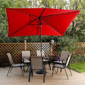 Support Dropshipping Led Red Garden Outdoor Adjustable Title 10 Ft Patio Umbrella With Solar Lights - as Pic