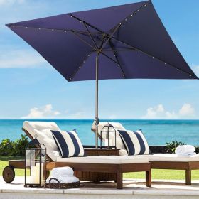 Adjustable Tilt Led Lights Blue Rectangular Patio Large Umbrella For Beach Outside Outdoor - as Pic