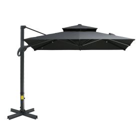 10ft Offset Patio Umbrella, Hanging Cantilever Umbrella, Square Shape, Aluminum Cross Base, Tilt, 360-Degree Rotation, Gray - as Pic