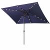 Waterproof Rectangular Patio Umbrella and Solar Lights 6.5 ft. x 10 ft. , 26 LED lights, Push Button Tilt, Crank in NAVY BLUE - as Pic