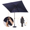 Waterproof Rectangular Patio Umbrella and Solar Lights 6.5 ft. x 10 ft. , 26 LED lights, Push Button Tilt, Crank in NAVY BLUE - as Pic