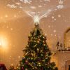 Christmas Tree Topper Star with Projector Light White Revolving White Snowflake Pattern LED Treetop Hollow Golden Glitter Star For Christmas Tree Deco