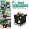 Outdoor Patio Wicker Side Table, Square End Table Bistro Coffee Table with Glass Top Storage Shelf for Porch Garden Backyard Black - as picture