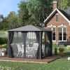 10' x 10' Patio Gazebo, Outdoor Gazebo Canopy Shelter with Netting & Curtains, Vented Roof, for Garden, Lawn, Backyard and Deck, Black - as Pic