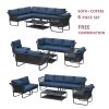 6 Piece Sectional Rattan Wicker 6 Person Sofa Set Patio Conversation Set, Navy Blue - Navy Blue