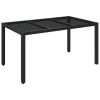 Patio Table with Glass Top Black 59.1"x35.4"x29.5" Poly Rattan - Black