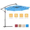 10 FT Solar LED Patio Outdoor Umbrella Hanging Cantilever Umbrella Offset Umbrella Easy Open Adustment with 24 LED Lights -blue - W41923058