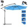 10 FT Solar LED Patio Outdoor Umbrella Hanging Cantilever Umbrella Offset Umbrella Easy Open Adustment with 24 LED Lights -blue - W41923058