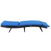 193*68*33cm S Shape Iron Frame Black Embossed Blue Cushion Woven Rattan Bed - as picture