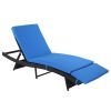193*68*33cm S Shape Iron Frame Black Embossed Blue Cushion Woven Rattan Bed - as picture