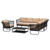 6 Piece Sectional Rattan Wicker 6 Person Sofa Set Patio Conversation Set, Navy Blue - Khaki