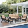 5-Person Rattan Patio Conversation Sets for Garden Backyard, Navy Blue - Khaki