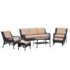5-Person Rattan Patio Conversation Sets for Garden Backyard, Navy Blue - Khaki
