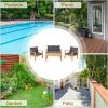 4 Pieces Patio Acacia Wood Thick Cushion Loveseat Sofa Set - Gray