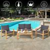 4 Pieces Patio Acacia Wood Thick Cushion Loveseat Sofa Set - Gray
