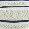 Outdoor Woven, Blue and White Stripe Pouf - Blue