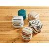 Outdoor Woven, Blue and White Stripe Pouf - Blue