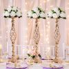 Gold/Silver Wedding Candle Holders Decor Table Centerpiece Pillar Flower Vase Rack Stand Road Lead Floral Bouquet Party Supplies - White - China