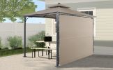 TOPMAX Patio 9.8ft.L x 9.8ft.W Gazebo with Extended Side Shed/Awning and LED Light for Backyard,Poolside, Deck, Brown - as pic