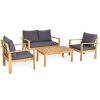 4 Pieces Patio Acacia Wood Thick Cushion Loveseat Sofa Set - Gray