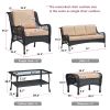 5-Person Rattan Patio Conversation Sets for Garden Backyard, Navy Blue - Khaki