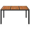 Patio Table with Wooden Top Black 59.1"x35.4"x29.5" Poly Rattan - Black
