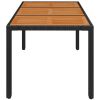 Patio Table with Wooden Top Black 59.1"x35.4"x29.5" Poly Rattan - Black