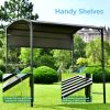 Outdoor 7Ft.Wx4.5Ft.L Iron Double Tiered Backyard Patio BBQ Grill Gazebo with Side Awning, Bar Counters and Hooks - Gray - Metal