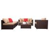 7 Pieces Wood Grain Patio PE Wicker Rattan Corner Sofa Set - as picture