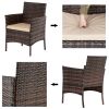 2pcs Arm Chairs 1pc Love Seat & Tempered Glass Coffee Table Rattan Sofa Set Brown Gradient - as picture
