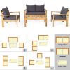 4 Pieces Patio Acacia Wood Thick Cushion Loveseat Sofa Set - Gray