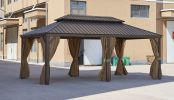 12*20FT patic gazebo; alu gazebo with steel canopy; Outdoor Permanent Hardtop Gazebo Canopy for Patio;  Garden;  Backyard - Bronze